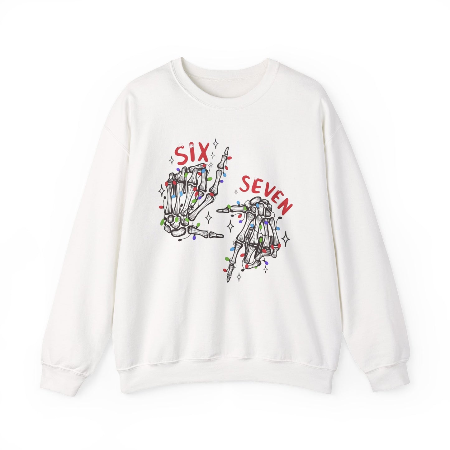 Six Seven Skeleton Hands Sweatshirt Funny Halloween Christmas Crewneck for Men & Women  Cozy Skeleton Hand Lights Pullover, Gift for Friends