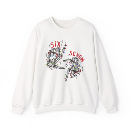 Six Seven Skeleton Hands Sweatshirt Funny Halloween Christmas Crewneck for Men & Women  Cozy Skeleton Hand Lights Pullover, Gift for Friends
