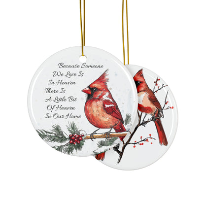 Cardinal Memorial Ornament, Double-Sided Ceramic Remembrance Ornament, Red Cardinal Holiday Keepsake, Sympathy Gift for Loved Ones