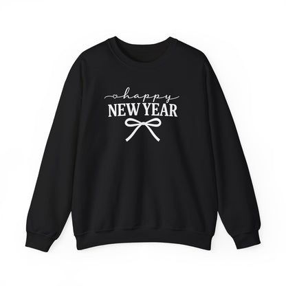 Happy New Year Sweatshirt | Cozy Holiday Crewneck | Script Bow Graphic Sweater | New Year Party Sweatshirt | Winter Gift