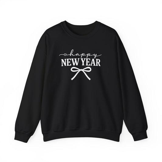 Happy New Year Sweatshirt | Cozy Holiday Crewneck | Script Bow Graphic Sweater | New Year Party Sweatshirt | Winter Gift