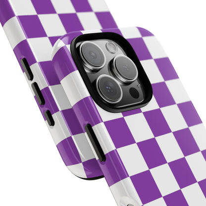 Purple Checkered Phone Case,  iPhone 17 Pro, 17, 16, 15, 14, 13, 12, 11, X, XR, XS MAX, Trendy Gift for Friends, Accessory for Occasions