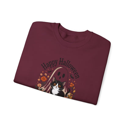 Happy Halloween Cat Crewneck Sweatshirt, Cozy Fall Sweatshirt, Halloween Gift, Fall Fashion, Gift for Her, Spooky Season Apparel