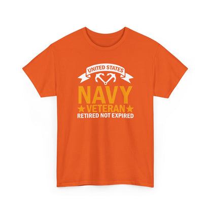 Navy Veteran Heavy Cotton T-Shirt, Gifts for Veterans, Memorial Day, Patriotic Apparel, Retired Not Expired, Gift for dad