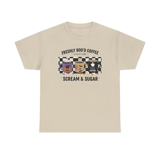 Coffee Lover Tee, Freshly Boo'd Coffee, Halloween Gift, Soft Cotton T-Shirt, Perfect for Fall Celebrations, Unique Graphic Tee