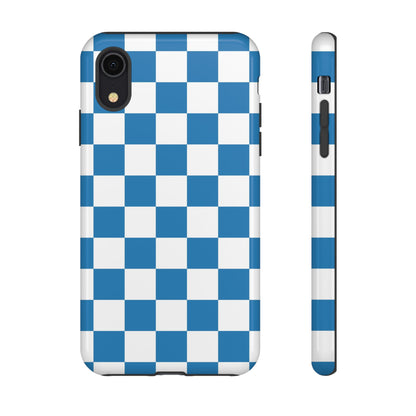 Checkered Phone Case, iPhone 17 Pro, 17, 16, 15, 14, 13, 12, 11, X, XR, XS MAX, Smartphone Cover, Blue and White Mobile Protector