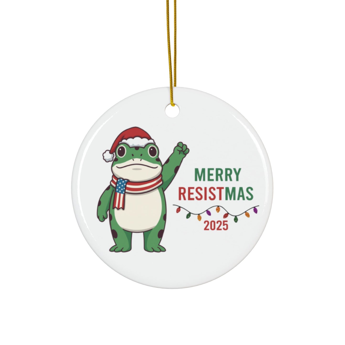 Merry Resistmas Freedom Frog Ornament 2025 – Double-Sided Political Humor Christmas Decor | Funny Activist Ornament | Freedom Frog Meme Gift