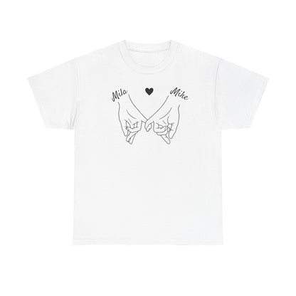 Pinkies Promise Hands T-Shirt, Personalized Names Shirt | Minimal Line Art Tee | Couple Shirt, Best Friend Shirt, Gift for Her, Gift for Him
