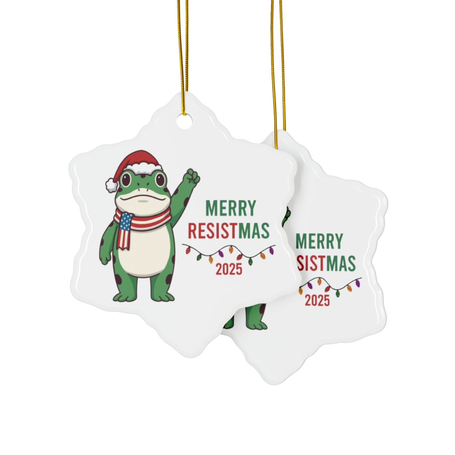Merry Resistmas Freedom Frog Ornament 2025 – Double-Sided Political Humor Christmas Decor | Funny Activist Ornament | Freedom Frog Meme Gift