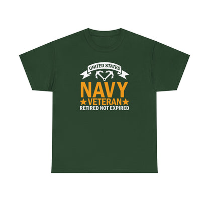 Navy Veteran Heavy Cotton T-Shirt, Gifts for Veterans, Memorial Day, Patriotic Apparel, Retired Not Expired, Gift for dad