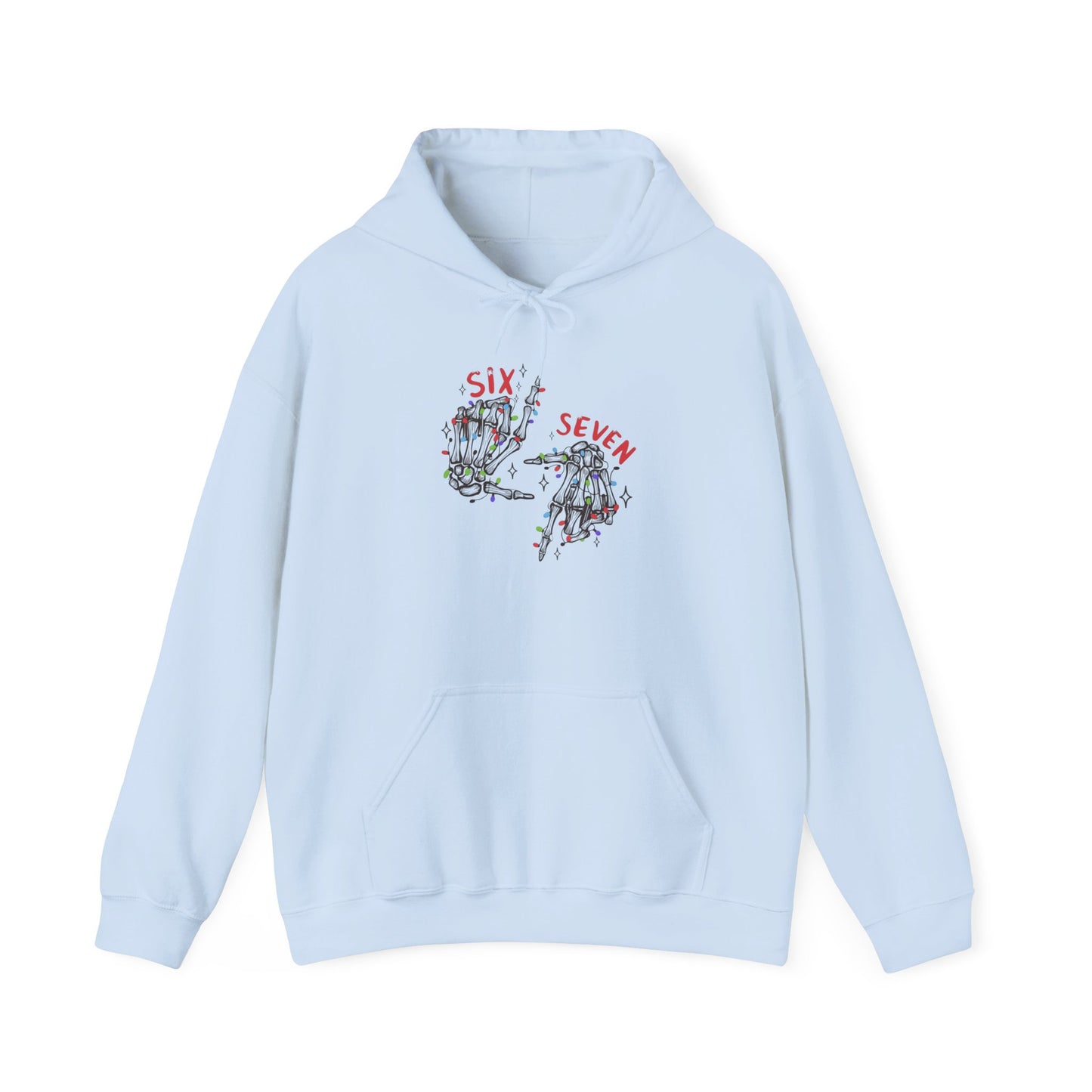 Six Seven Skeleton Hands Hoodie  Funny Halloween  Christmas Pullover | Skeleton Hand Lights Hoodie | Cool Holiday Sweatshirt Gift for Men