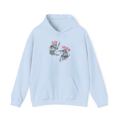Six Seven Skeleton Hands Hoodie  Funny Halloween  Christmas Pullover | Skeleton Hand Lights Hoodie | Cool Holiday Sweatshirt Gift for Men