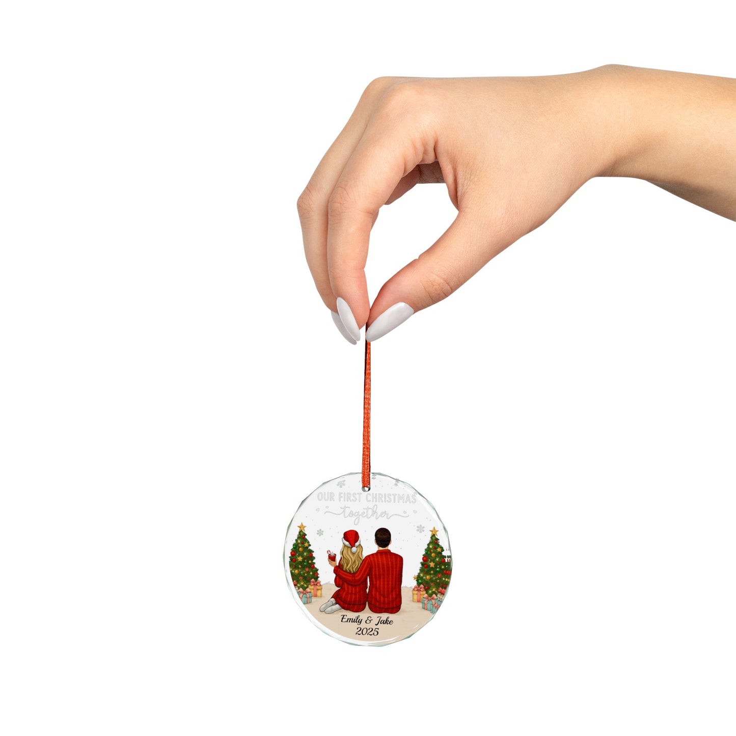 Personalized Couple Christmas Ornament 2025 | Custom Names Crystal Glass Keepsake | First Christmas Together Gift | Romantic Holiday Decor