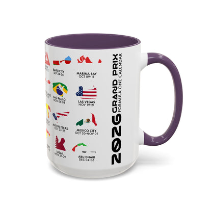 2026 Grand Prix Calendar Mug, Formula 1 Accent Coffee Mug, F1 Circuit Icons Cup, Motorsport Fan Gift, Racing Calendar Ceramic Mug