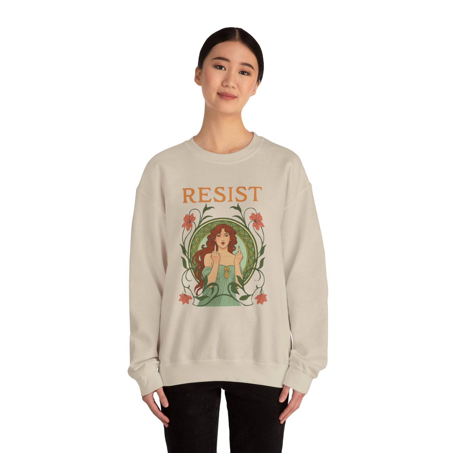 Resist Art Nouveau Woman Sweatshirt, Feminist Vintage Crewneck, Floral Botanical Activist Pullover, Empowerment Gift, Cozy Fall Layer