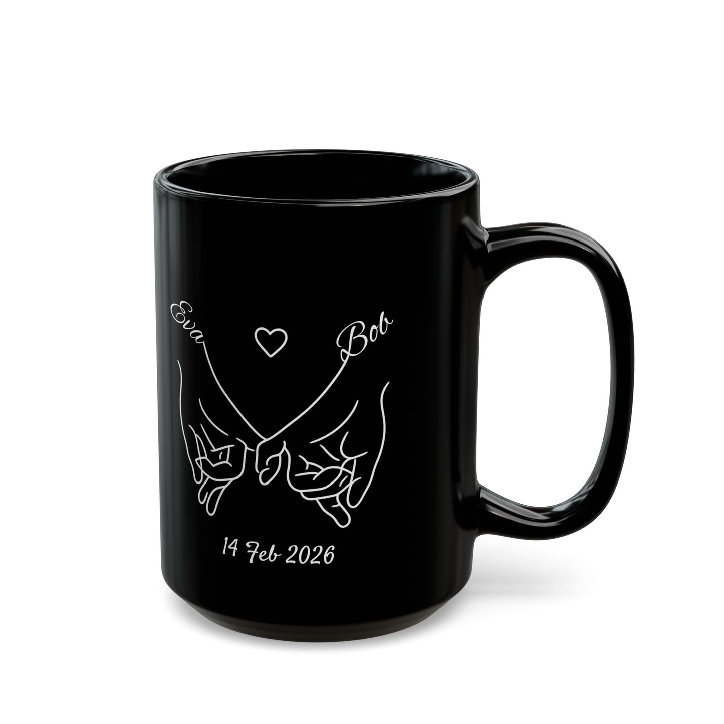 Holding Hands Couple Mug | Personalized Names & Date Black Coffee Cup | Custom Line Art Mug | Valentine Anniversary Gift for Couples