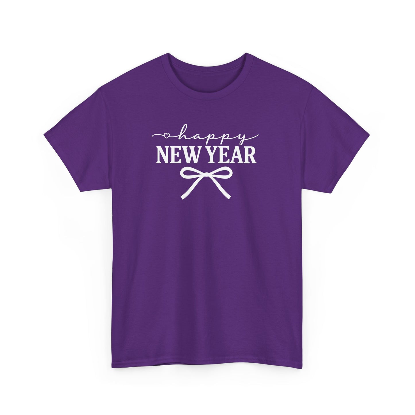 Happy New Year Bow T-Shirt, Minimalist New Year Typography Tee, Holiday Graphic Shirt, New Year's Eve Outfit, Casual Festive Top