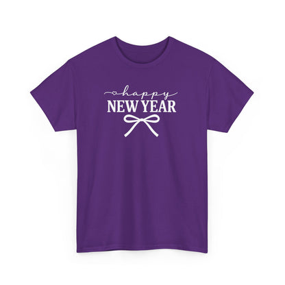 Happy New Year Bow T-Shirt, Minimalist New Year Typography Tee, Holiday Graphic Shirt, New Year's Eve Outfit, Casual Festive Top