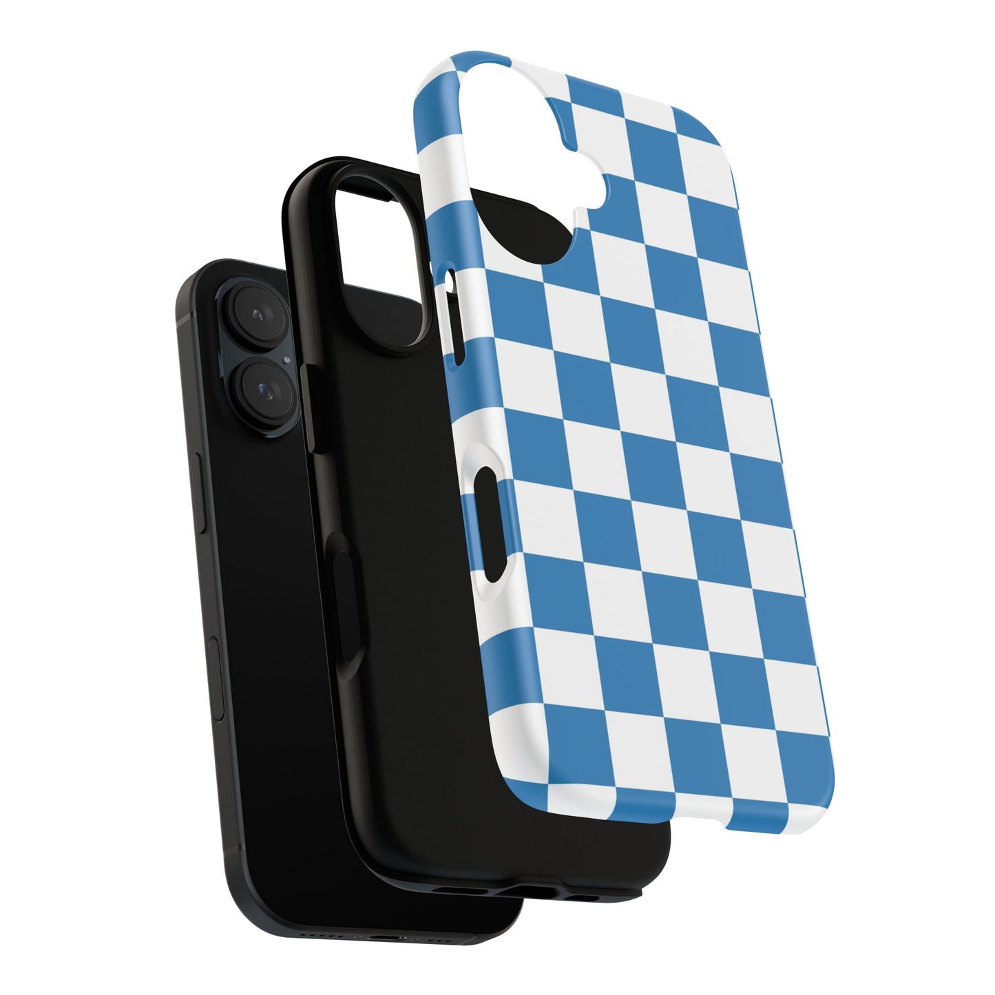 Checkered Phone Case, iPhone 17 Pro, 17, 16, 15, 14, 13, 12, 11, X, XR, XS MAX, Smartphone Cover, Blue and White Mobile Protector