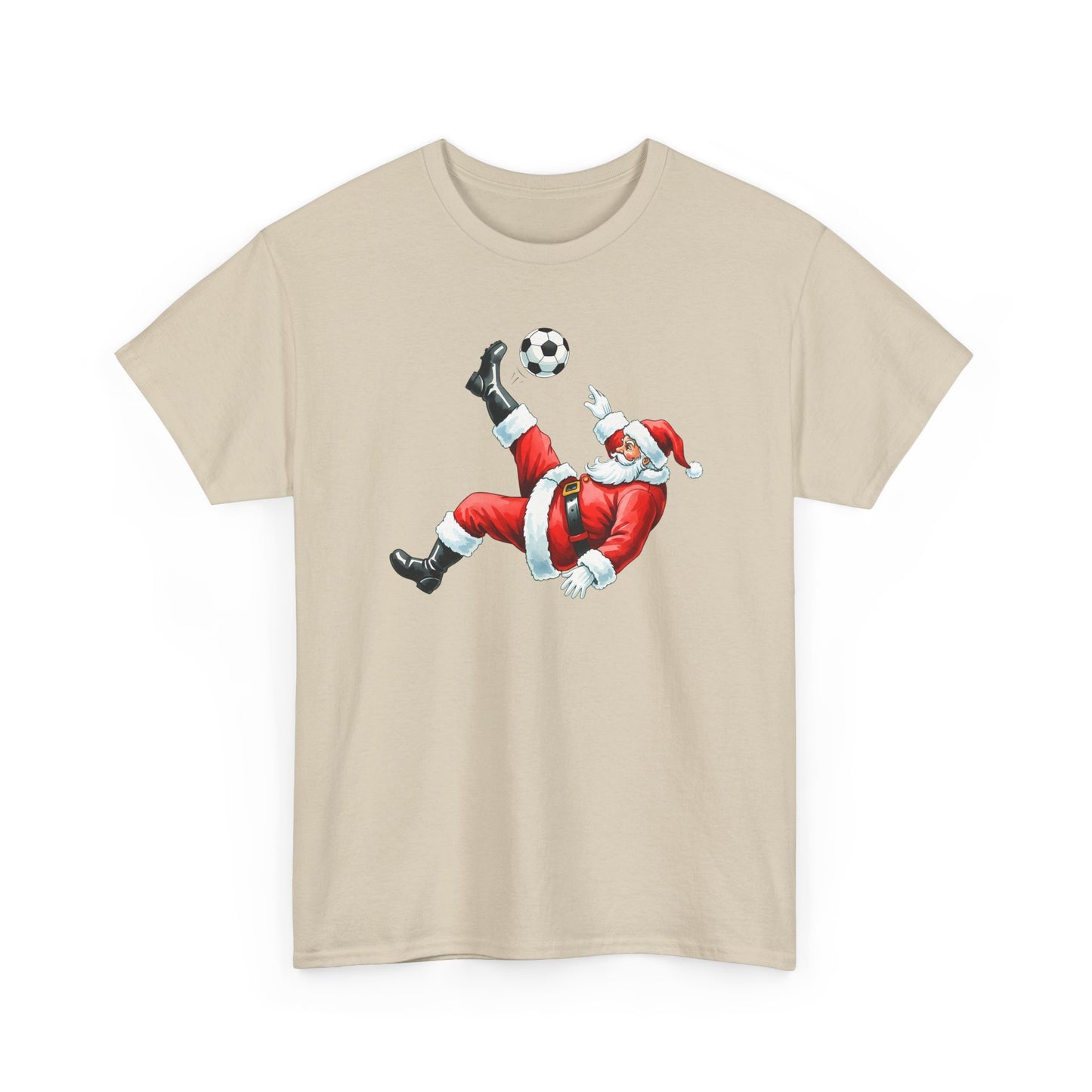 Santa Soccer Heavy Cotton Tee, Fun Holiday Shirt, Christmas Party, Gift for Him/Her, Festive Clothing, Casual Wear, Gift for her