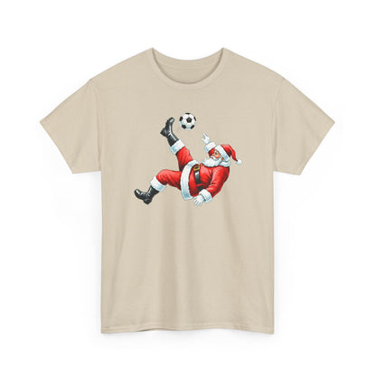 Santa Soccer Heavy Cotton Tee, Fun Holiday Shirt, Christmas Party, Gift for Him/Her, Festive Clothing, Casual Wear, Gift for her