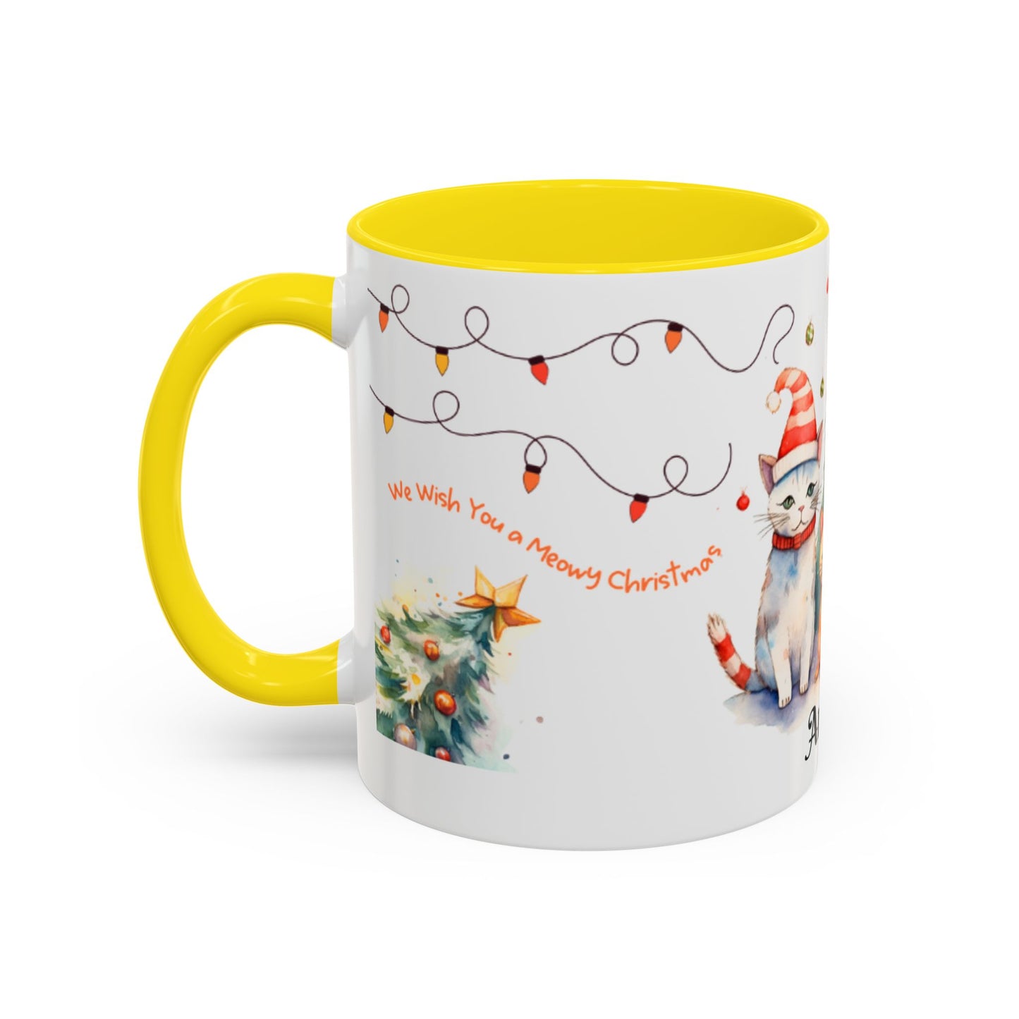 Personalized Festive Cat Accent Coffee Mug, Holiday, Christmas, Unique Gift, Home Decor, Cute Cat Lovers, Christmas Day Gift