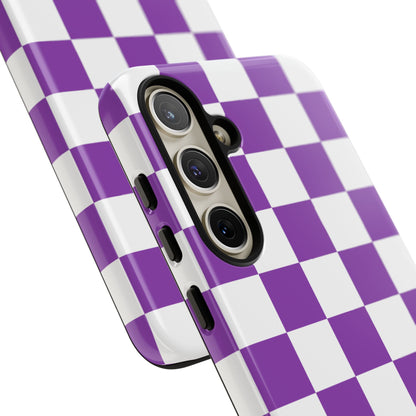 Purple Checkered Phone Case, Samsung Galaxy S25, S25 Plus, S24, S24 Plus, S24 Ultra, S23, S22, S22 Plus, S21 Ultra, S21 FE, S20+