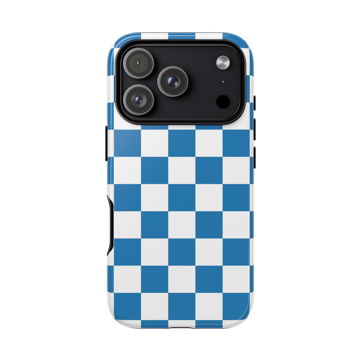 Checkered Phone Case, iPhone 17 Pro, 17, 16, 15, 14, 13, 12, 11, X, XR, XS MAX, Smartphone Cover, Blue and White Mobile Protector