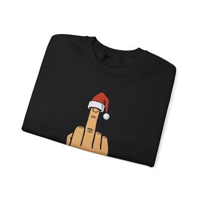Middle Finger with Santa Hat Crewneck | Naughty Christmas Sweatshirt | Funny Holiday T-Shirt for Adults | Sarcastic Santa Gift