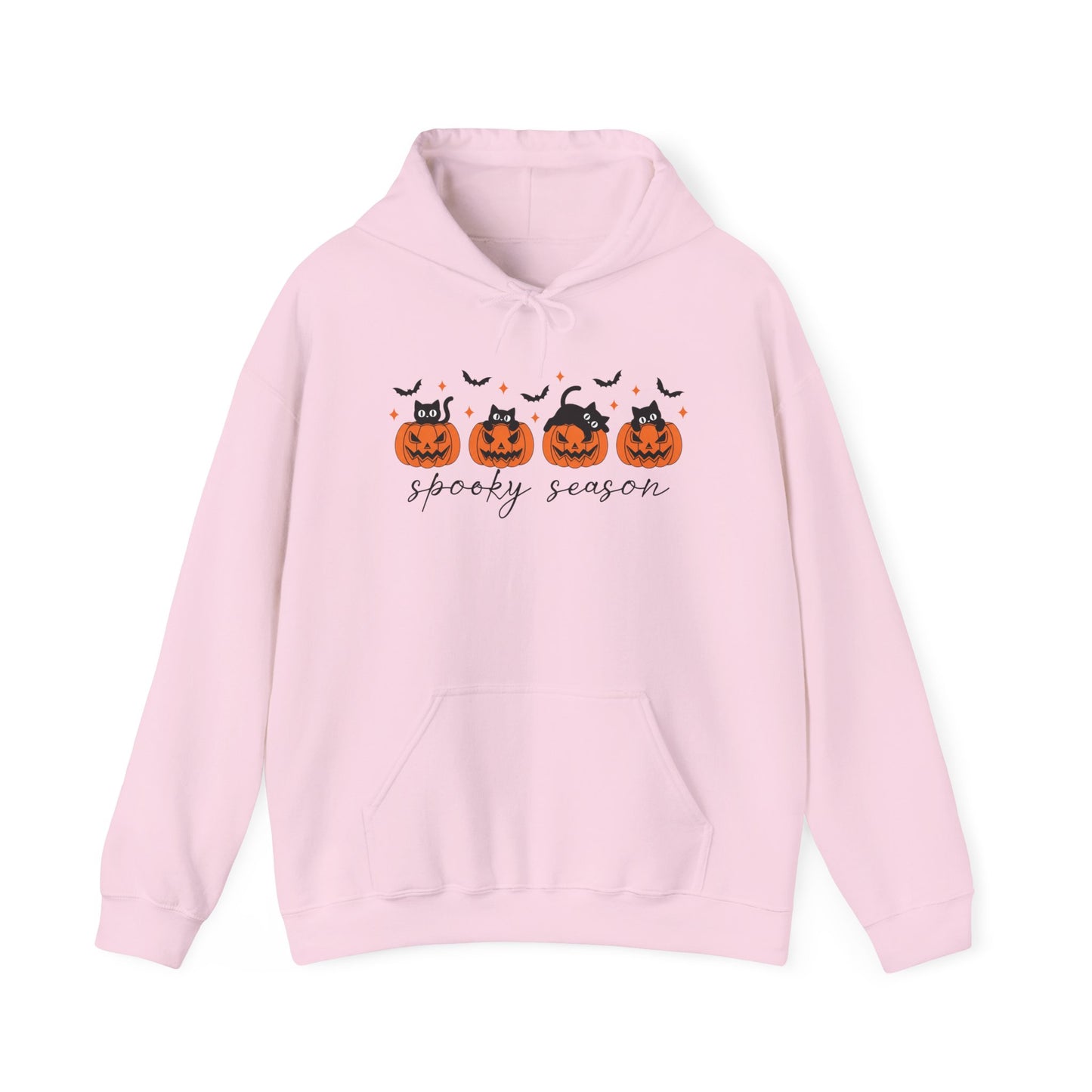 Spooky Season Hoodie, Unisex Halloween Sweatshirt Hoodie, Cozy Fall Apparel, Bat and Pumpkin Design, Perfect for Autumn Celebrations