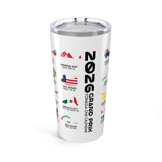 2026 Grand Prix Track Flags Tumbler, Formula One Circuits Travel Cup, F1 Racing Icons Stainless Steel Mug, Motorsport Fan Gift 20oz