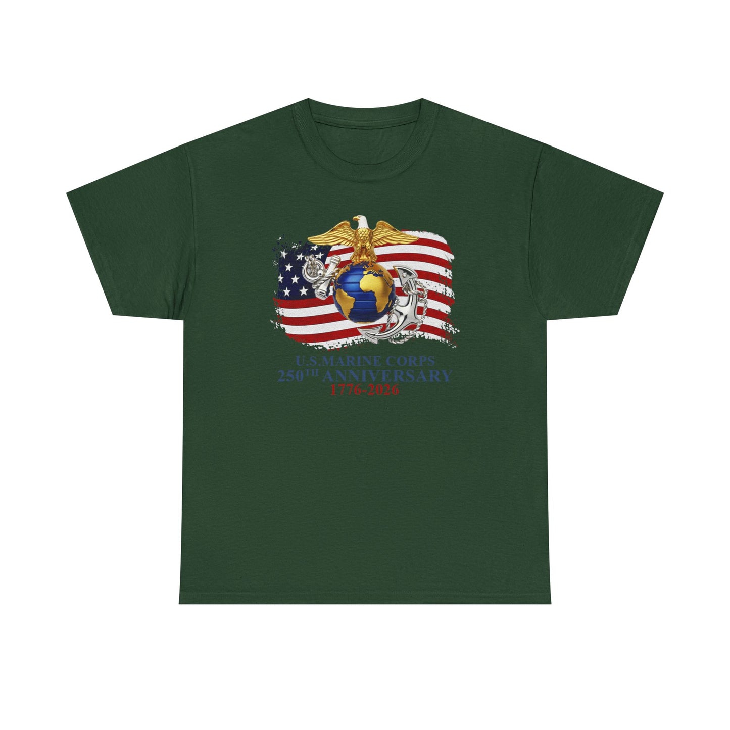 US Marine Corps 250th Anniversary T-Shirt Eagle, Globe Anchor with American Flag (1776-2026)