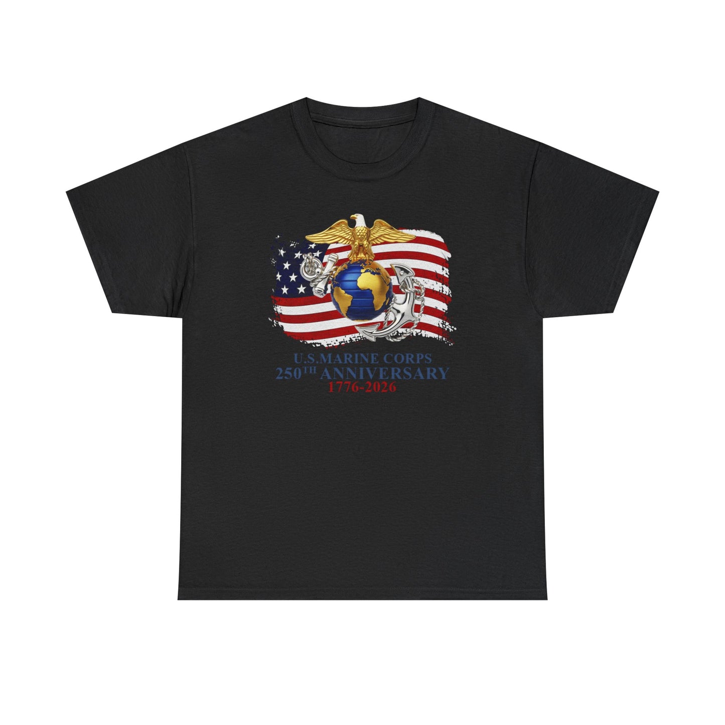 US Marine Corps 250th Anniversary T-Shirt Eagle, Globe Anchor with American Flag (1776-2026)