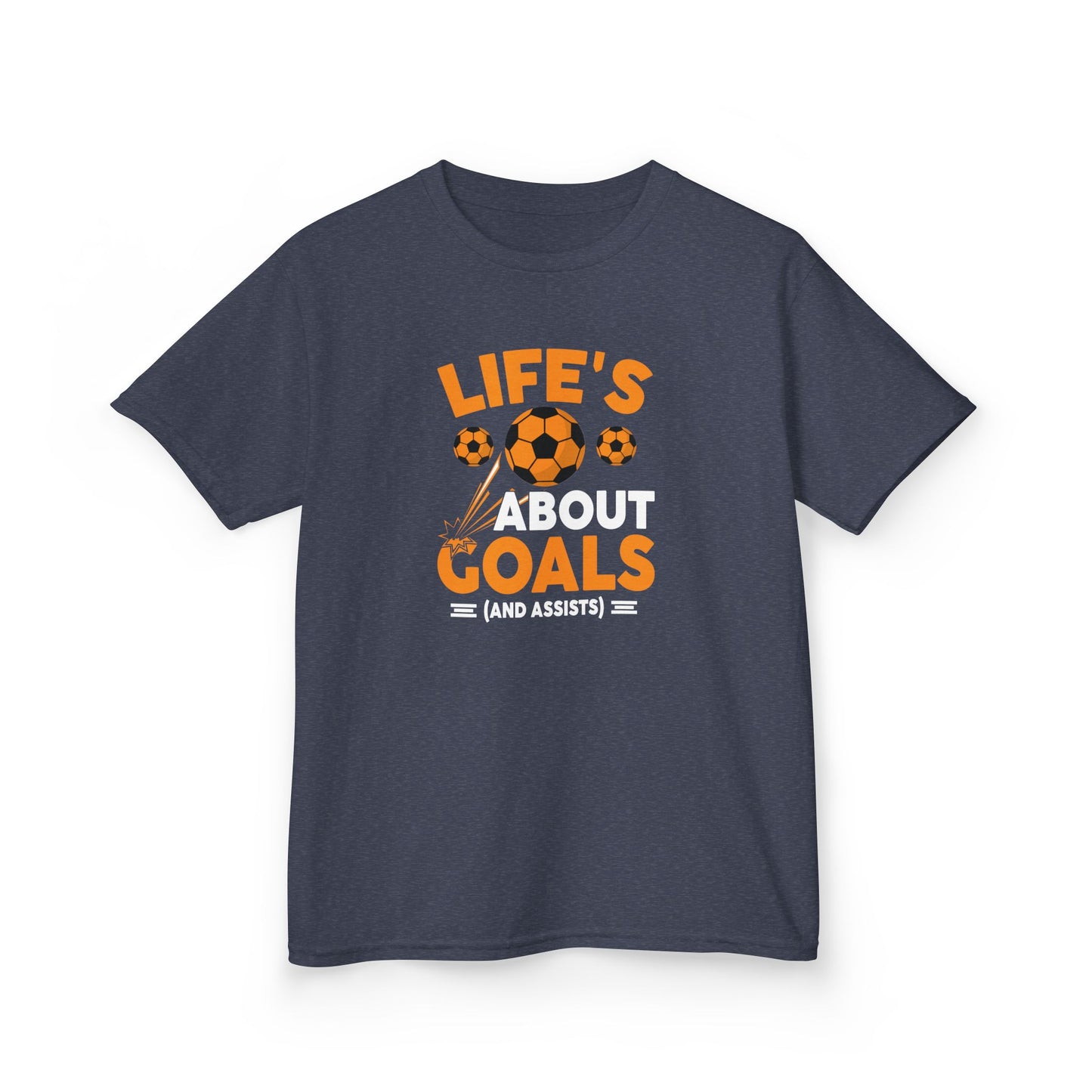 Life's About Goals Kids T-Shirt | Soccer Graphic Tee | Fun Teamwork Shirt for Boys & Girls | Cotton Youth Sports Top, FIFA World Cup 2026