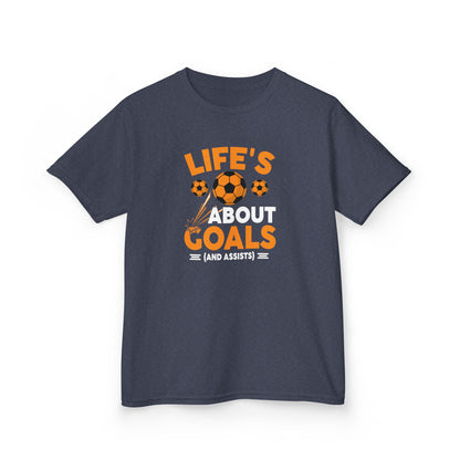 Life's About Goals Kids T-Shirt | Soccer Graphic Tee | Fun Teamwork Shirt for Boys & Girls | Cotton Youth Sports Top, FIFA World Cup 2026