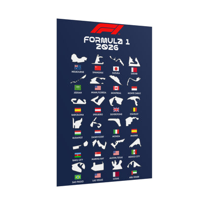 Formula 1 2026 Track Silhouettes Poster, F1 Circuits Map Wall Art, Grand Prix Calendar Print, Motorsport Racing Decor, Rolled Poster