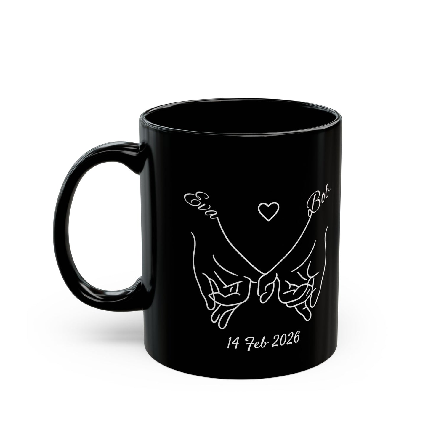 Holding Hands Couple Mug | Personalized Names & Date Black Coffee Cup | Custom Line Art Mug | Valentine Anniversary Gift for Couples