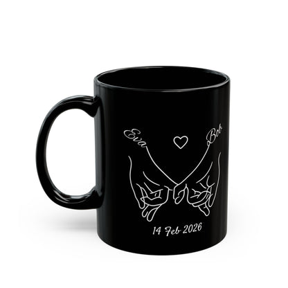Holding Hands Couple Mug | Personalized Names & Date Black Coffee Cup | Custom Line Art Mug | Valentine Anniversary Gift for Couples