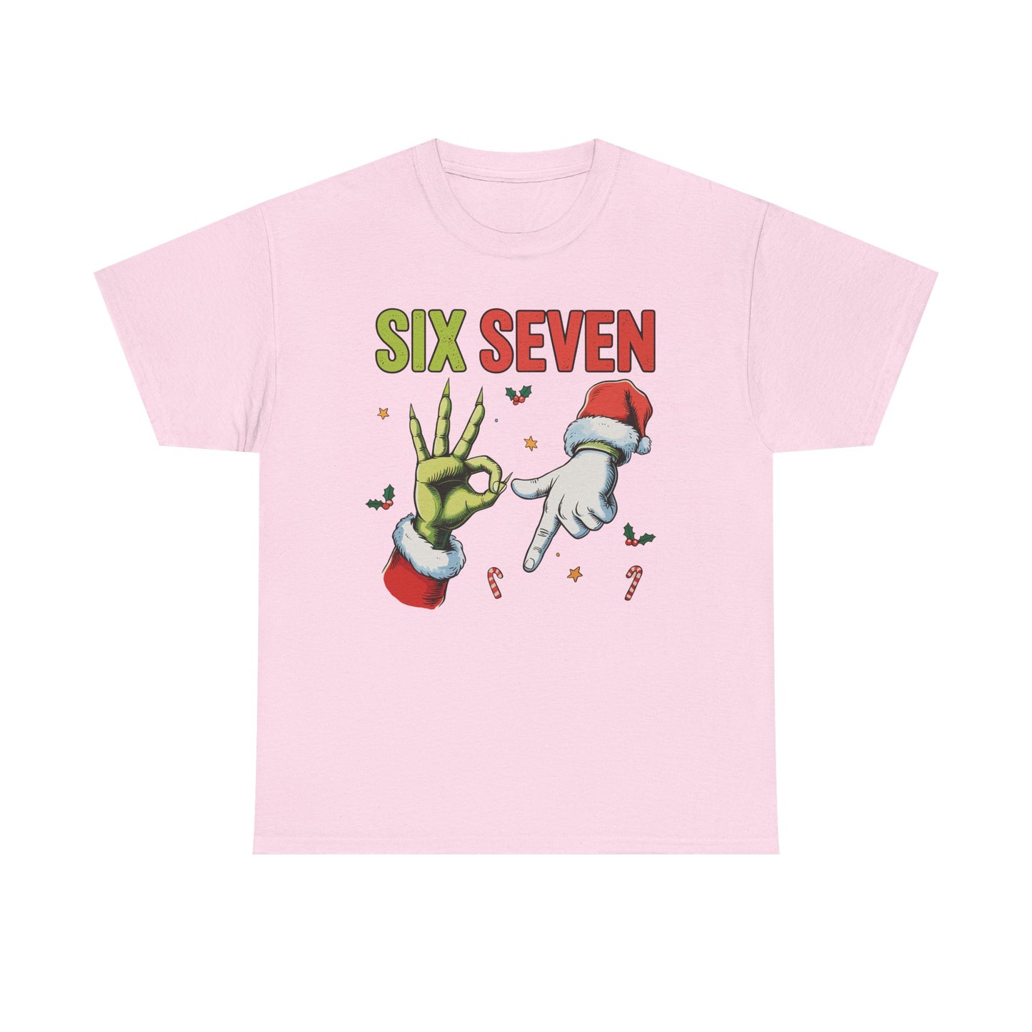 Funny "Six Seven" Christmas Shirt  Grinch Hand & Santa Hand Graphic Tee | Holiday Humor T-Shirt | Unisex Christmas Gift for Men Women