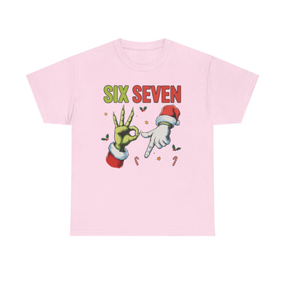 Funny "Six Seven" Christmas Shirt  Grinch Hand & Santa Hand Graphic Tee | Holiday Humor T-Shirt | Unisex Christmas Gift for Men Women