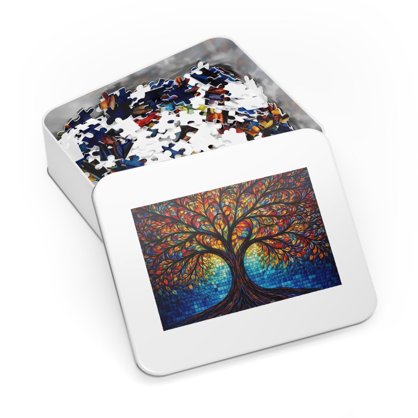 Tree of Life Jigsaw Puzzle, Colorful Stained Glass Mosaic Puzzle with Tin, Adult Puzzle Gift, Art Jigsaw