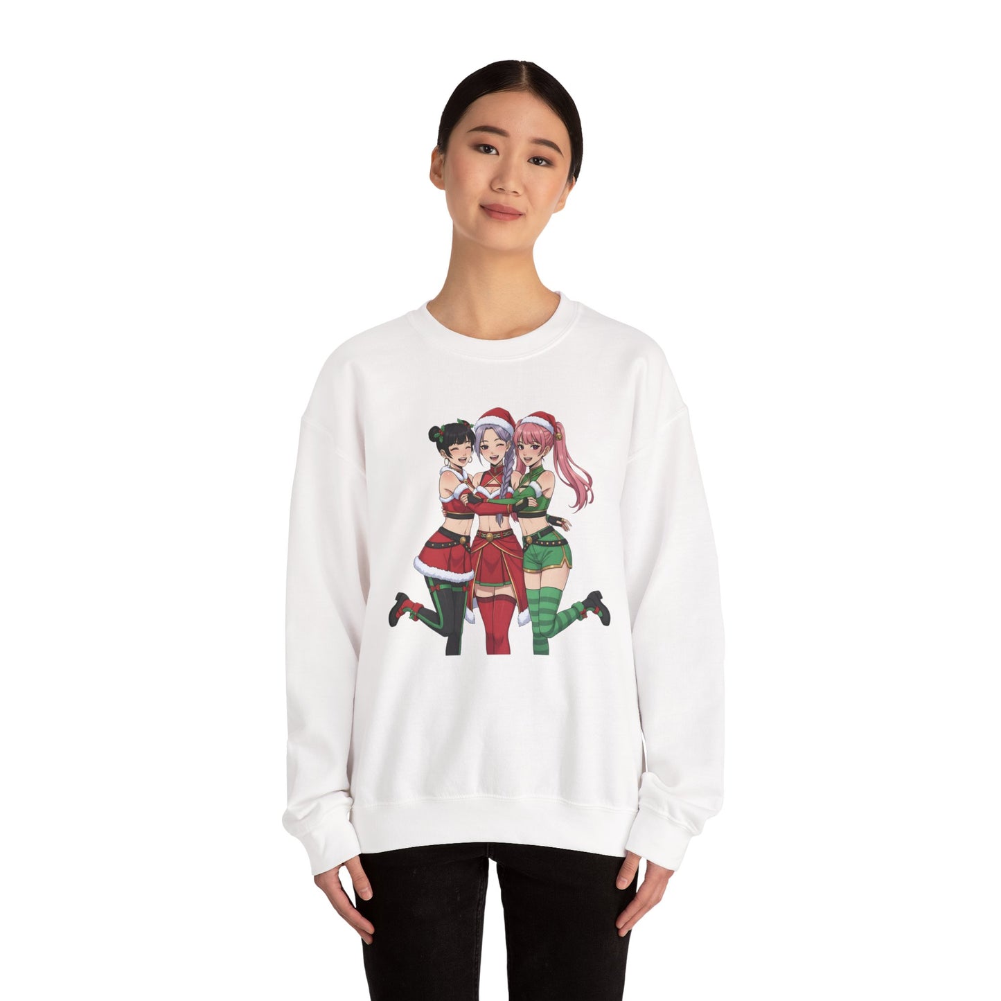 Anime Christmas Sweatshirt, Kawaii Girls Holiday Crewneck, Cute Anime Xmas Sweater, Cozy Otaku Gift, Holiday Kawaii Trio Shirt
