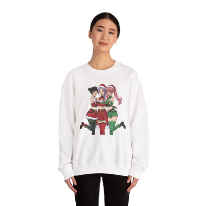 Anime Christmas Sweatshirt, Kawaii Girls Holiday Crewneck, Cute Anime Xmas Sweater, Cozy Otaku Gift, Holiday Kawaii Trio Shirt