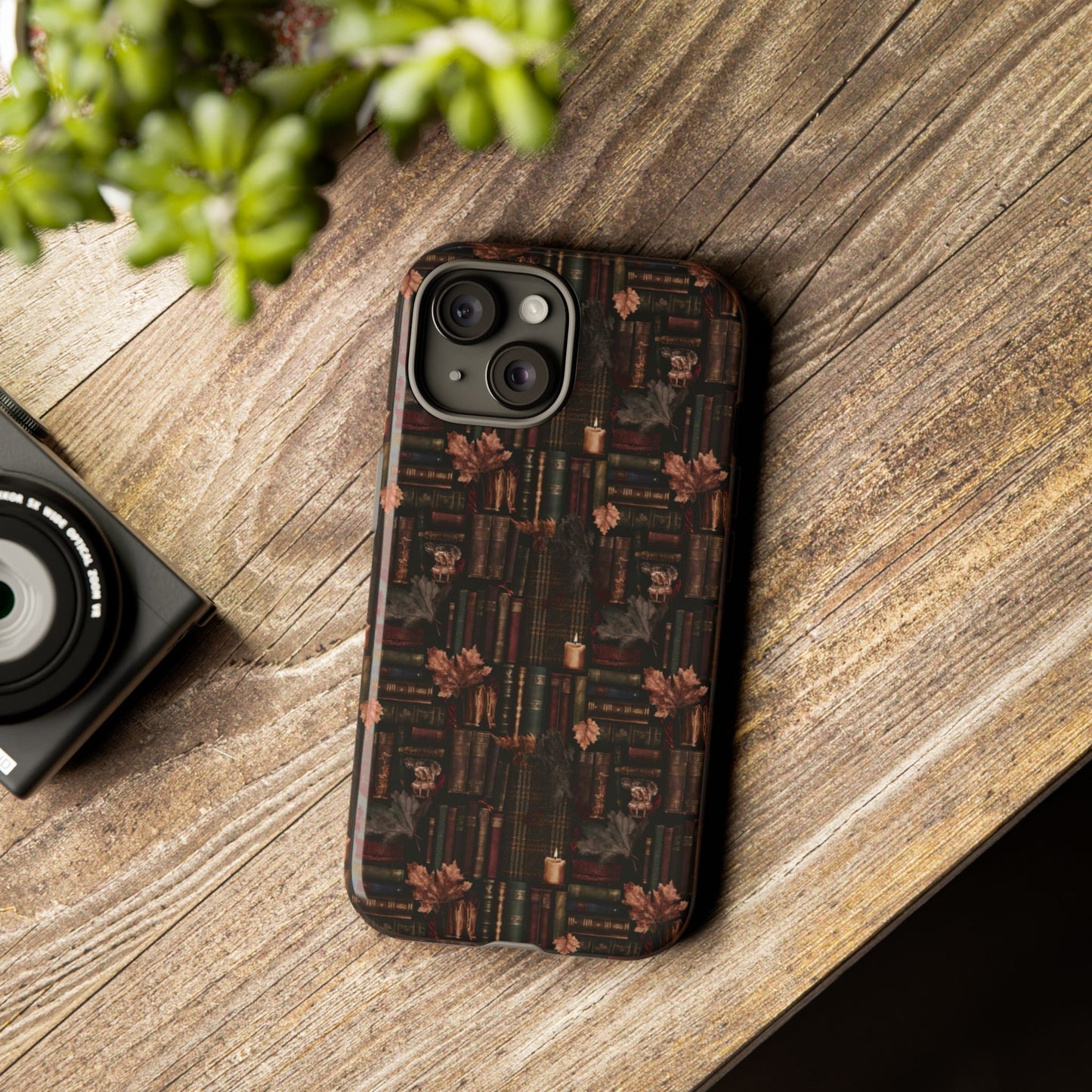 Gothic Phone Case Dark Academia Literary iPhone Samsung Cover with Books & Flowers, Phone case