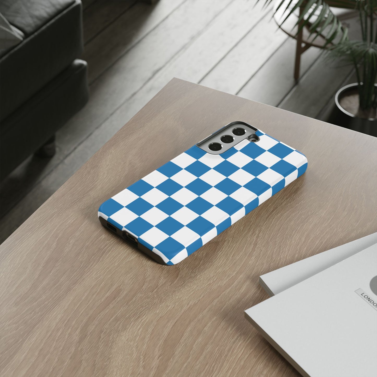 Blue Checkerboard Phone Case, Samsung Galaxy S25, S25 Plus, S24, S24 Plus, S24 Ultra, S23, S22, S22 Plus, S21 Ultra, S21 FE, S20+