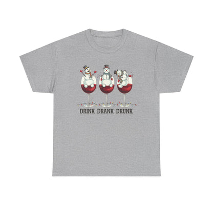 Drink Drank Drunk Christmas Shirt | Funny Holiday Wine Shirt | Snowman Christmas Tee | Drinking Humor Gift for Friends
