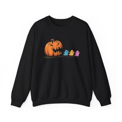 Halloween Ghost & Pumpkin Crewneck Sweatshirt, Unisex Fall Apparel, Cozy Sweatshirt, Halloween Gift, Seasonal Fashion