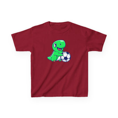 Green Dinosaur Playing Soccer Kids T-Shirt, Cute Dino Soccer Shirt for Boys Girls, Fun Youth Sports Graphic Tee, Football Lover
