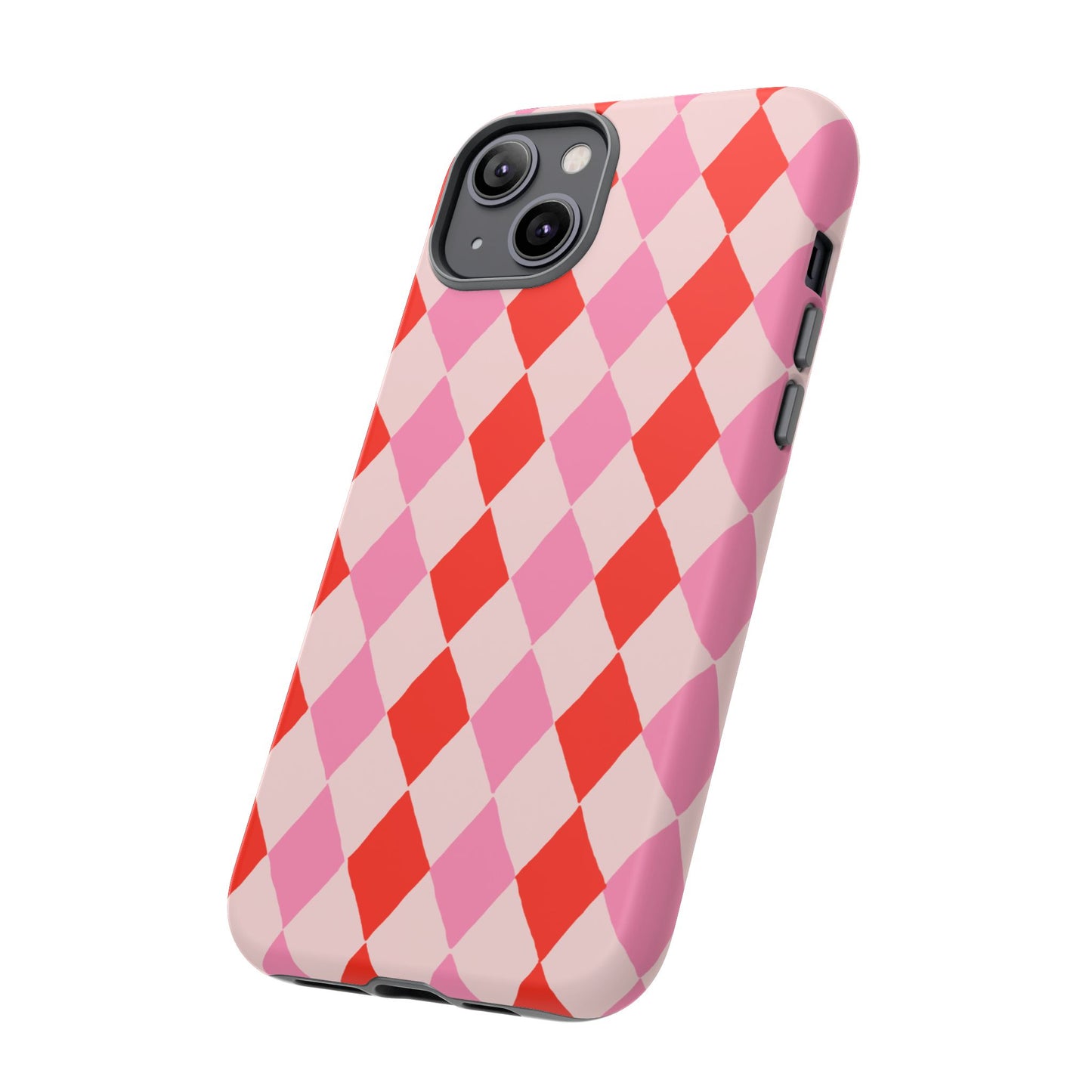 Tough Cases with Red Pink Diamonds, Retro Checkerboard iPhone Case And Samsung Case, Slim Fit Phone Case, Stylish Gift