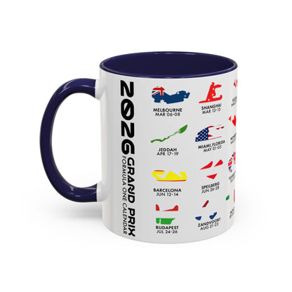 2026 Grand Prix Calendar Mug, Formula 1 Accent Coffee Mug, F1 Circuit Icons Cup, Motorsport Fan Gift, Racing Calendar Ceramic Mug